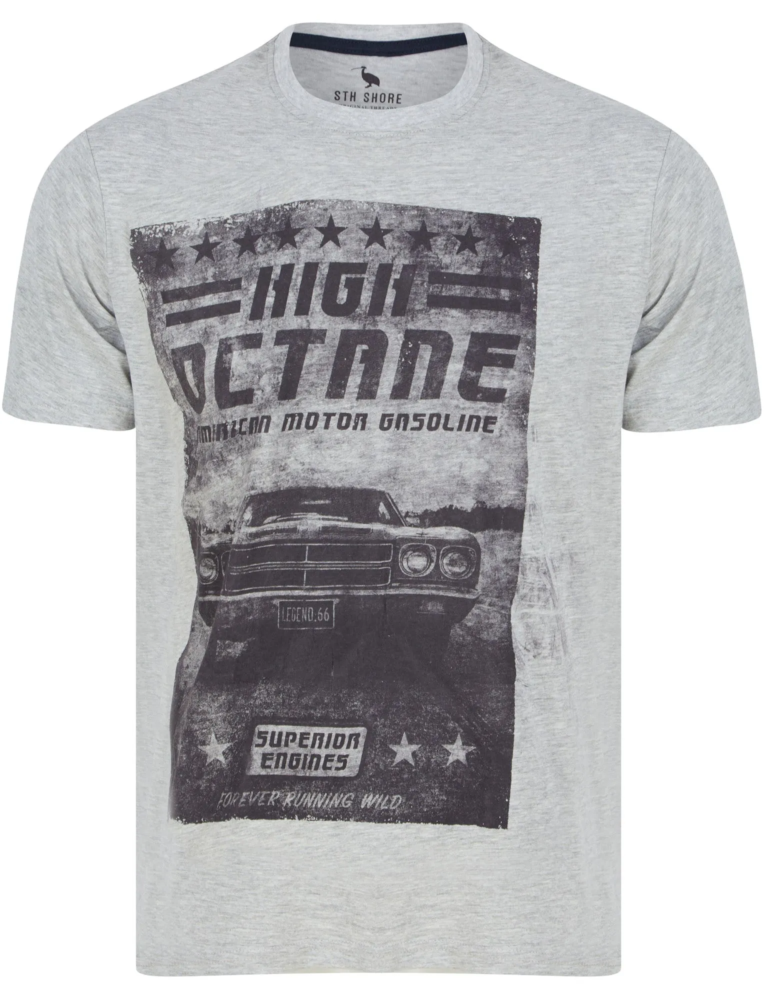 High Octane Motif Cotton Jersey T-Shirt in Light Grey Marl - South Shore sold by Tokyo Laundry