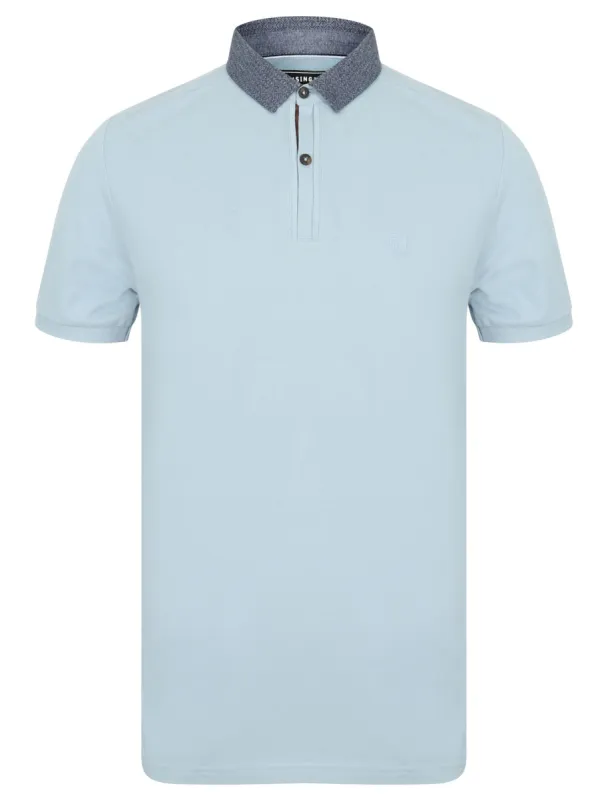 Norland Cotton Pique Polo Shirt with Chambray Collar in Skyway - Kensington Eastside sold by Tokyo Laundry