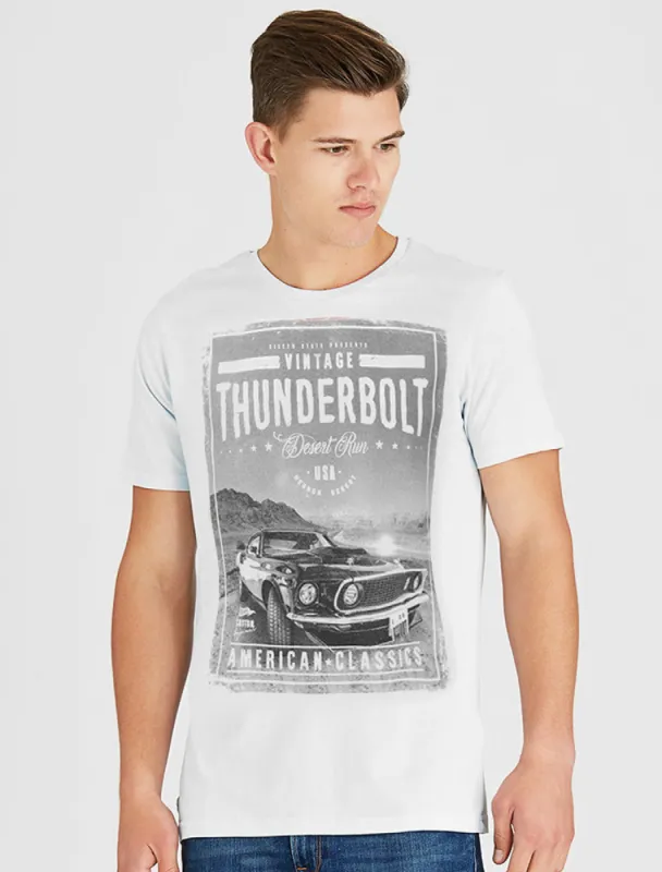 Thunderbolt Motif Cotton Jersey T-Shirt in Optic White - South Shore sold by Tokyo Laundry