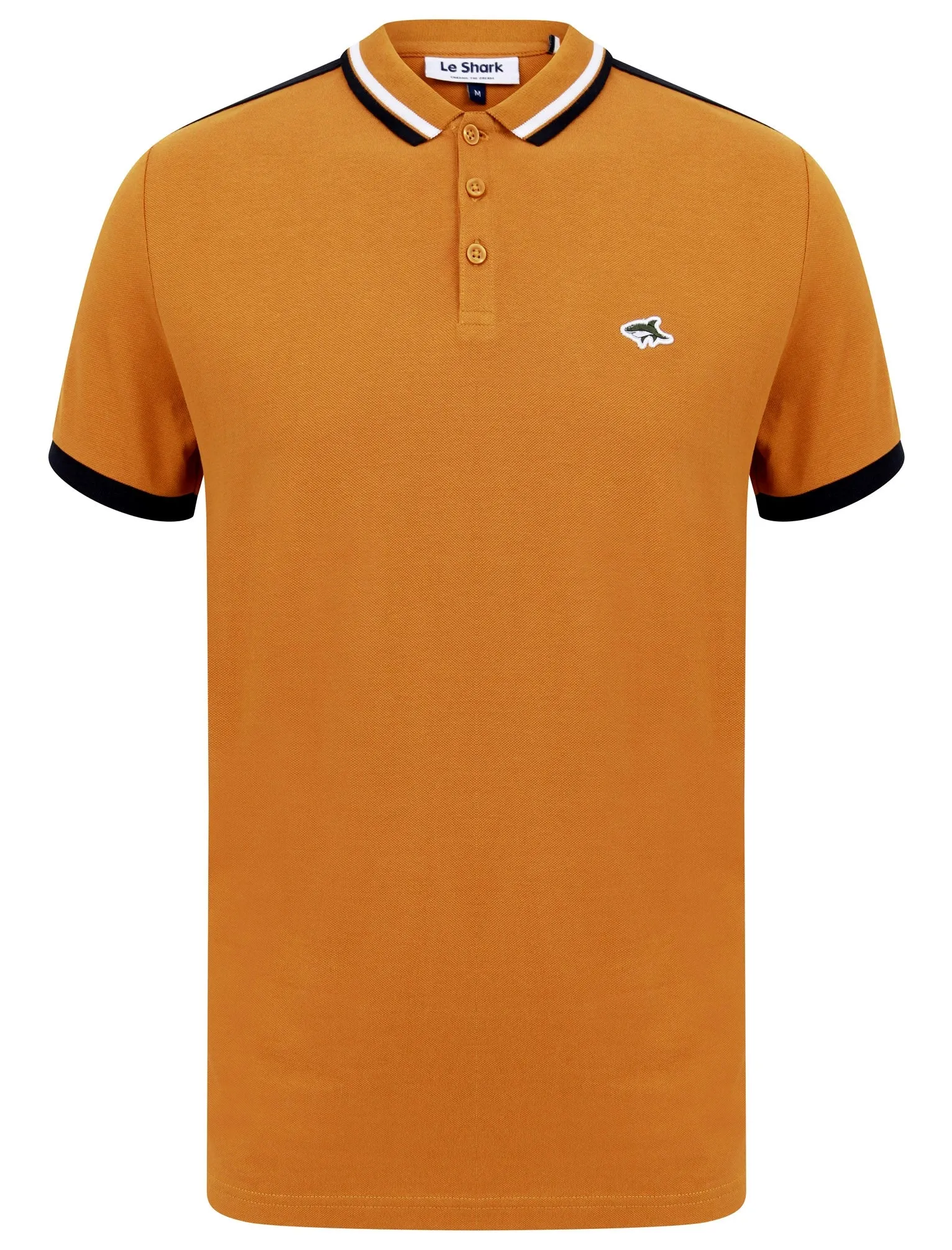 Crown Cotton Pique Polo Shirt with Racer Stripe Sleeves In Buckthorn Brown - Le Shark sold by Tokyo Laundry product image thumbnail 2