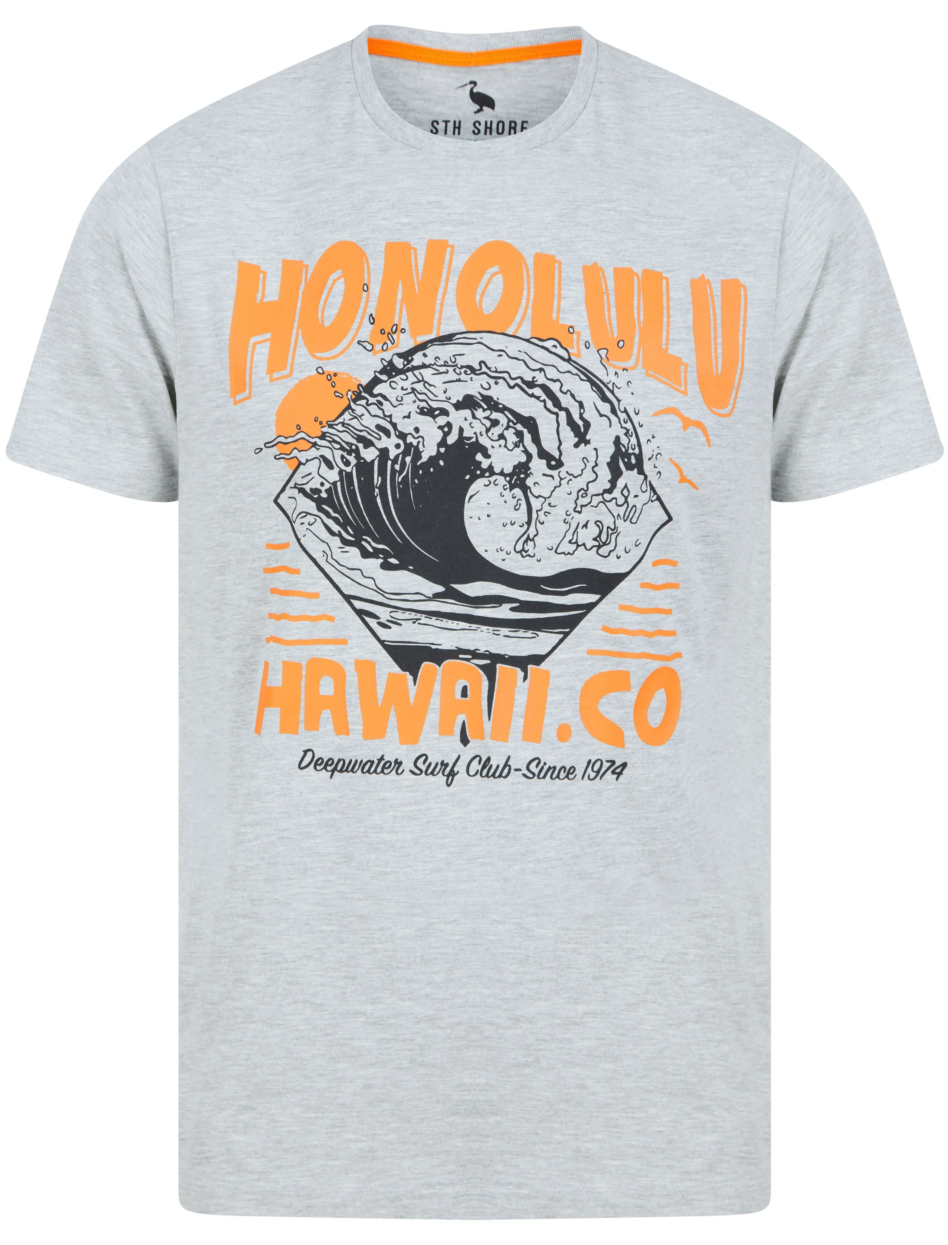 Honolulu Motif Cotton Jersey T-Shirt in Light Grey Marl - South Shore sold by Tokyo Laundry