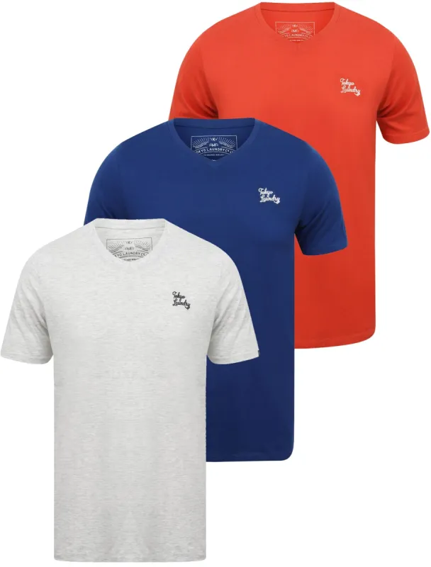 Essentials (3 Pack) V Neck Cotton T-Shirts In Washed Red / Sodalite Blue / Ice Grey Marl - Tokyo Laundry sold by Tokyo Laundry