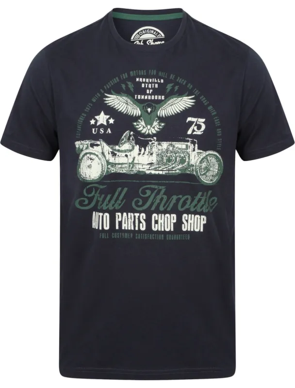 Full Throttle Motif Crew Neck T-Shirt In Midnight Blue - South Shore sold by Tokyo Laundry