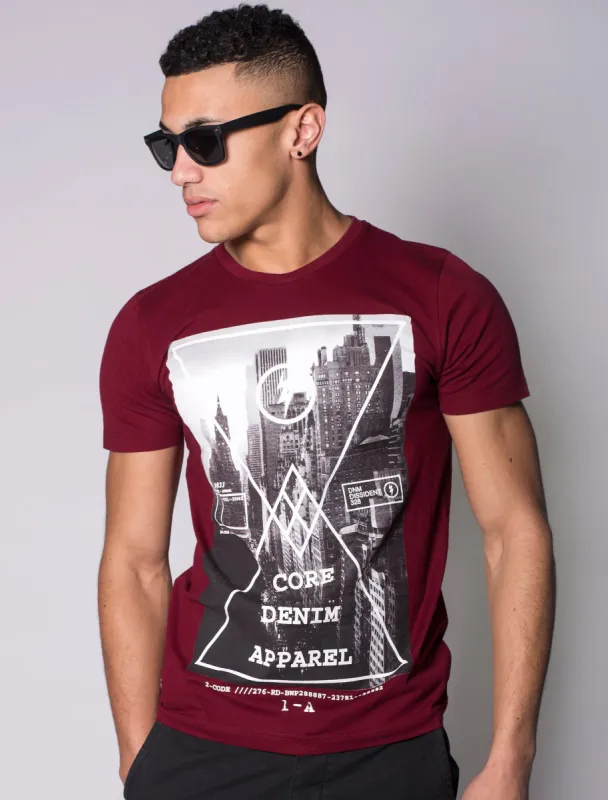Crosser City Motif T-Shirt in Oxblood - Tokyo Laundry sold by Tokyo Laundry