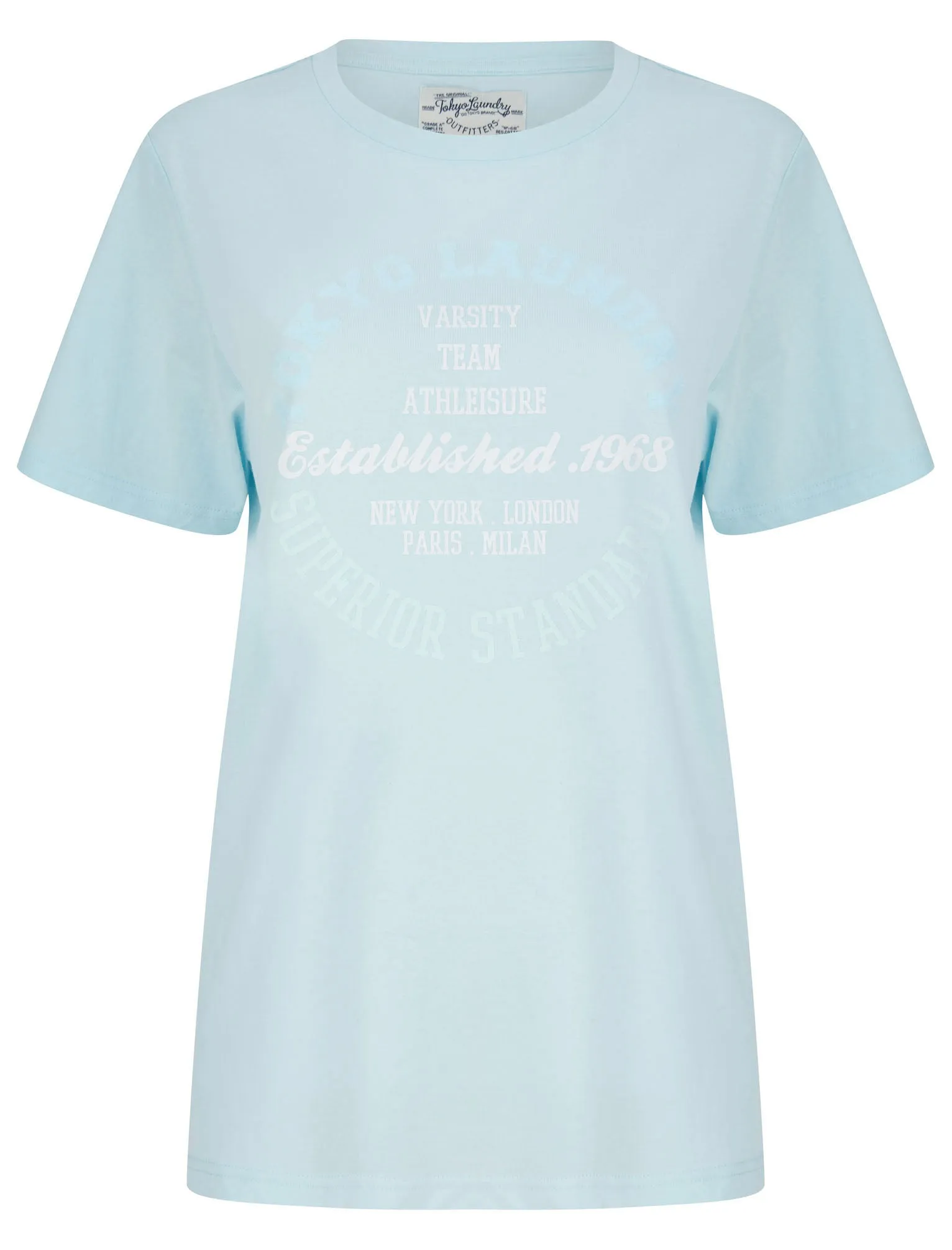 Cora Flocked Motif Cotton Jersey T-Shirt in Sky Blue - Tokyo Laundry sold by Tokyo Laundry