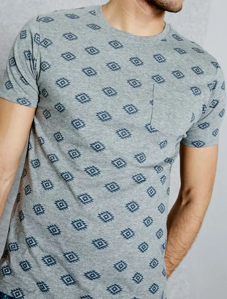 Berdan Aztec Print Crew Neck T-Shirt with Pocket in Grey Marl sold by Tokyo Laundry product image thumbnail 2
