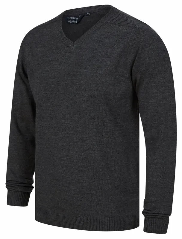 Mondrich V-Neck Knitted Jumper in Charcoal Marl - Kensington Eastside sold by Tokyo Laundry