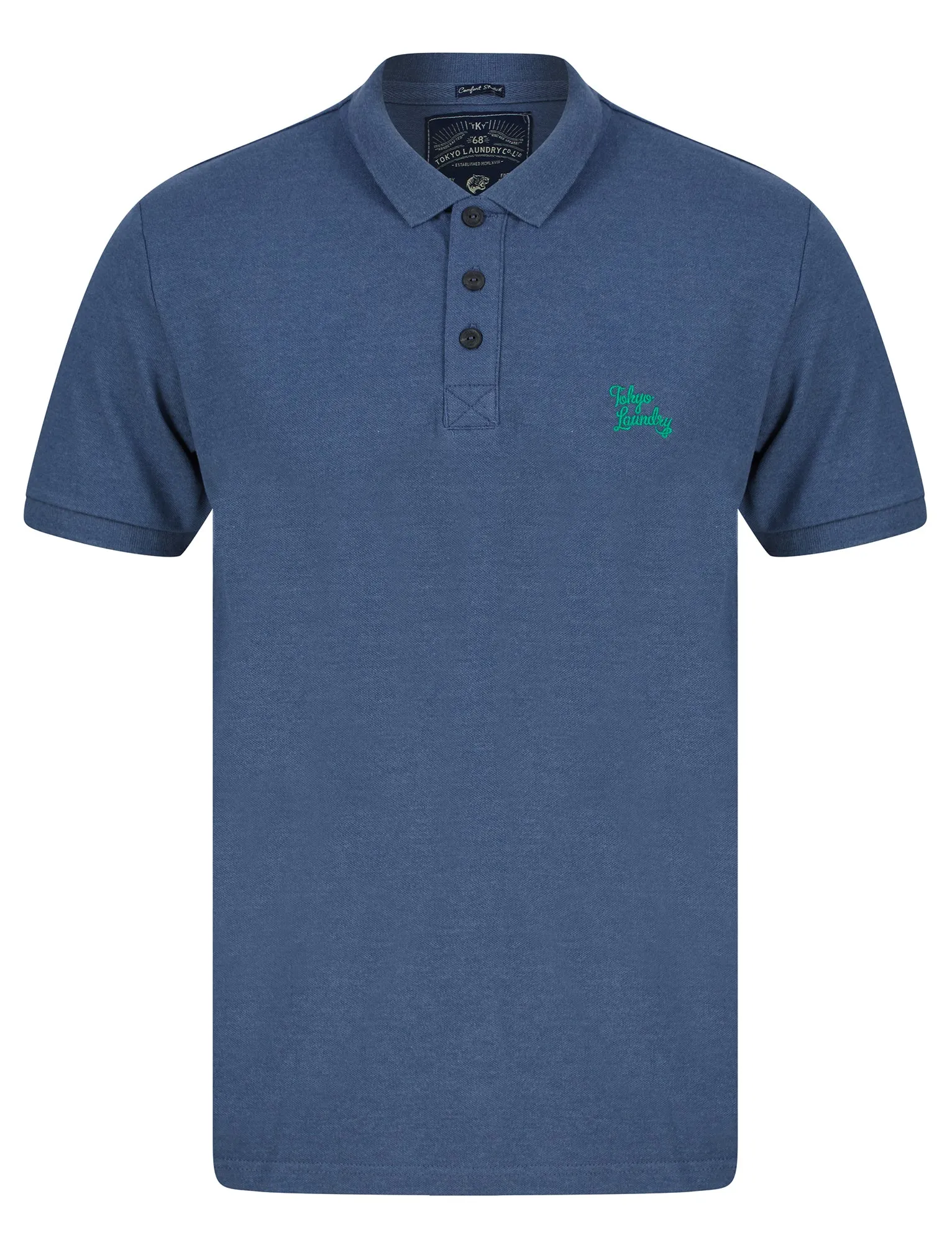 Marahau 3 Signature Cotton Pique Polo Shirt in Vintage Indigo Marl - Tokyo Laundry sold by Tokyo Laundry