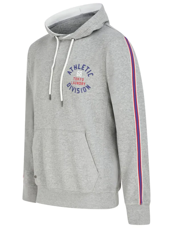 Lawthorn Brushback Fleece Pullover Hoodie with Tape Sleeve Detail in Light Grey Marl - Tokyo Laundry sold by Tokyo Laundry