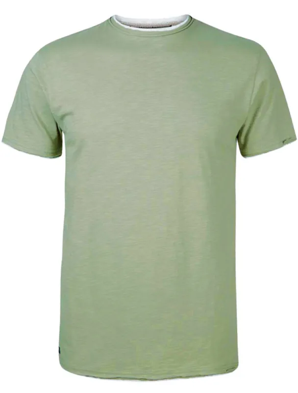 Daniel Mock Insert Cotton Marl T-Shirt in Sage Green made by Threadbare