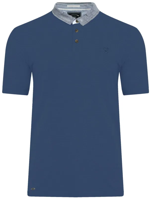 Dunstable 2 Pique Polo Shirt with Chambray Collar in Bijou Blue - Kensington Eastside sold by Tokyo Laundry