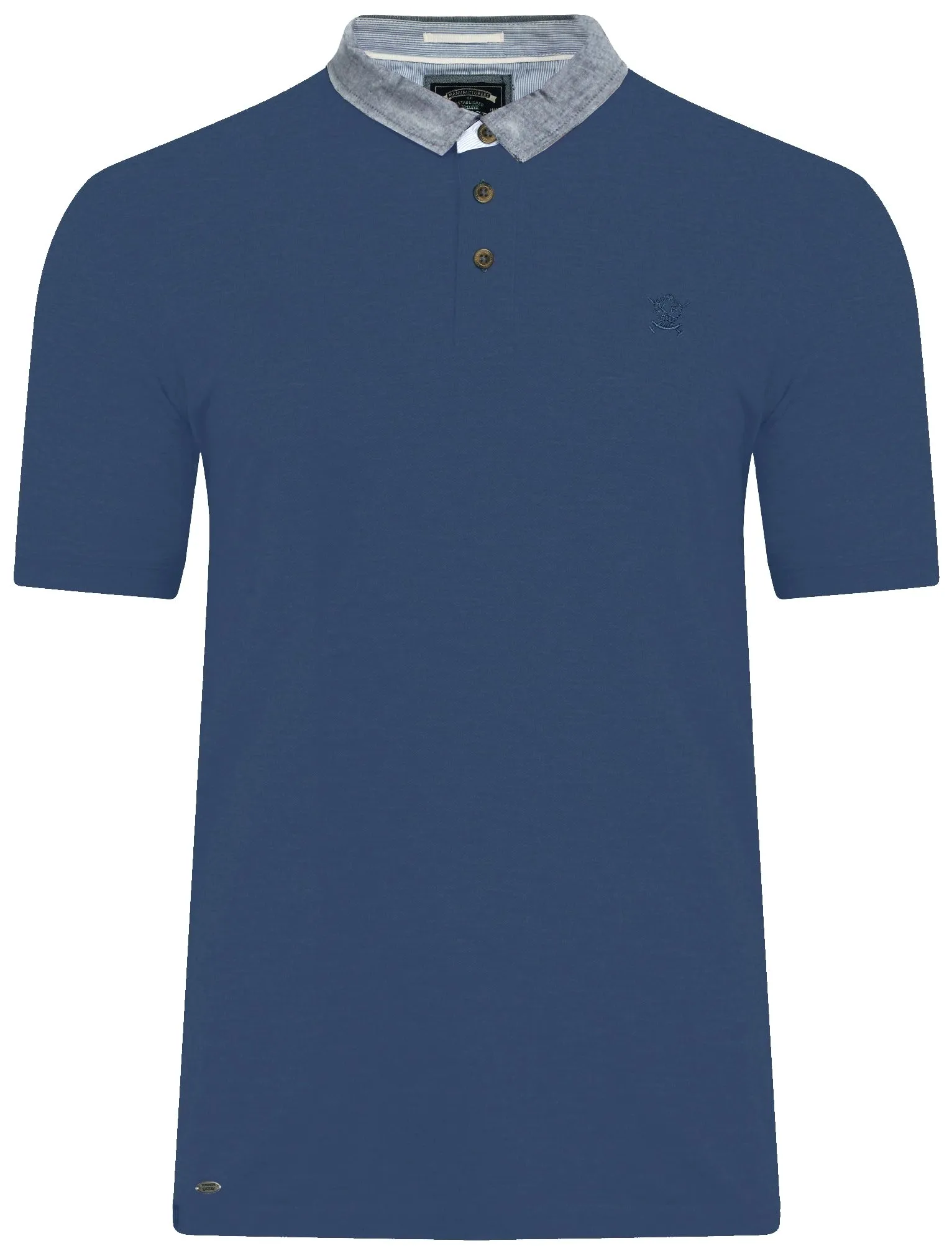 Dunstable 2 Pique Polo Shirt with Chambray Collar in Bijou Blue - Kensington Eastside sold by Tokyo Laundry