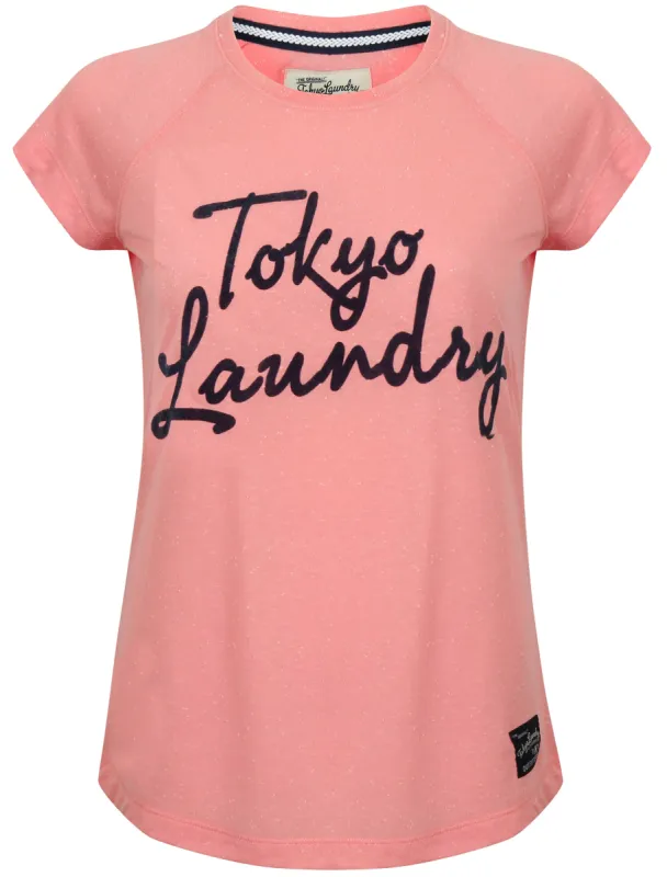 Clotho Flocked Motif Neppy T-Shirt in Candy Pink - Tokyo Laundry sold by Tokyo Laundry