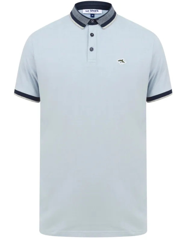 Mill 2 Cotton Pique Polo Shirt with Jacquard Collar In Blue Fog - Le Shark sold by Tokyo Laundry