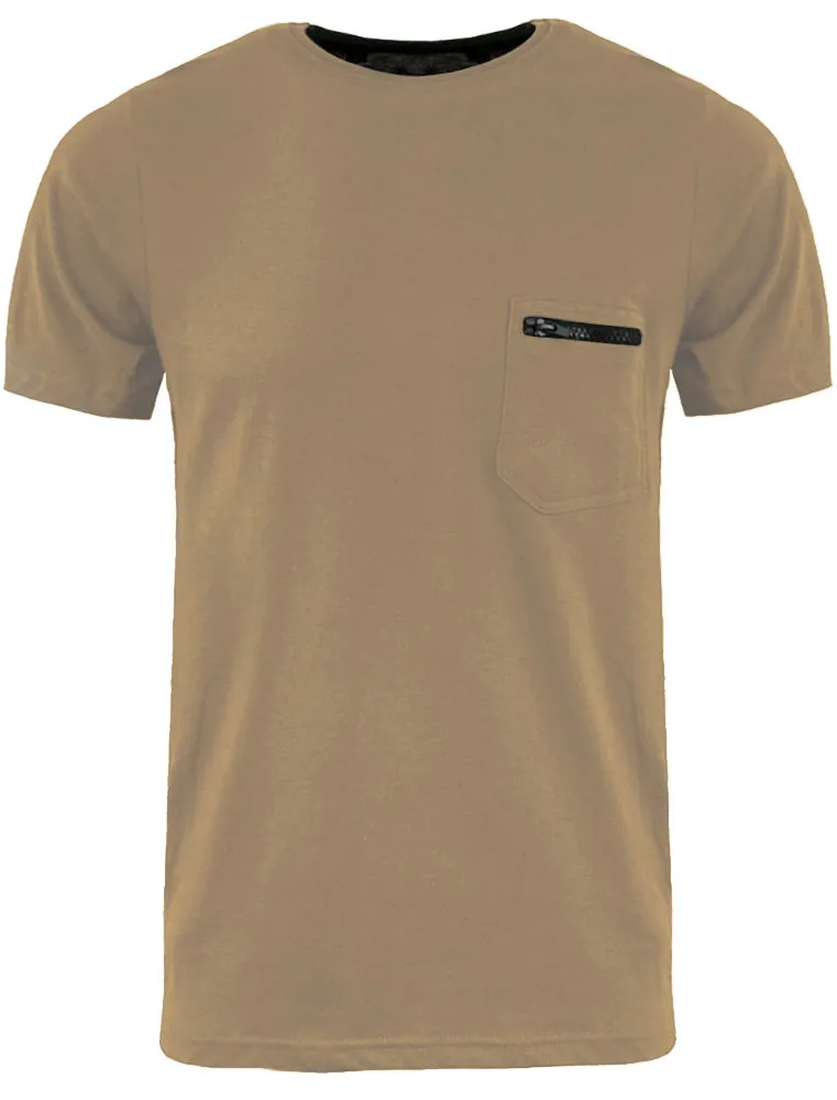 FaustianC Short Sleeve T-Shirt with Zip Chest Pocket in Mushroom sold by Tokyo Laundry