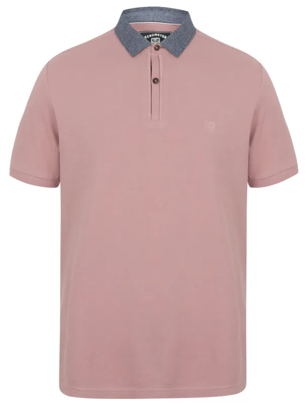 Norland Cotton Pique Polo Shirt with Chambray Collar in Deauville Mauve - Kensington Eastside sold by Tokyo Laundry