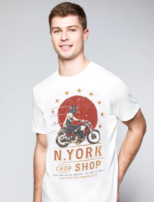 New York Chop Shop Motif Cotton Jersey T-Shirt in Snow White - South Shore sold by Tokyo Laundry