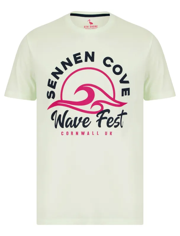Wave Fest Motif Cotton Jersey T-Shirt in Hint Of Mint - South Shore sold by Tokyo Laundry