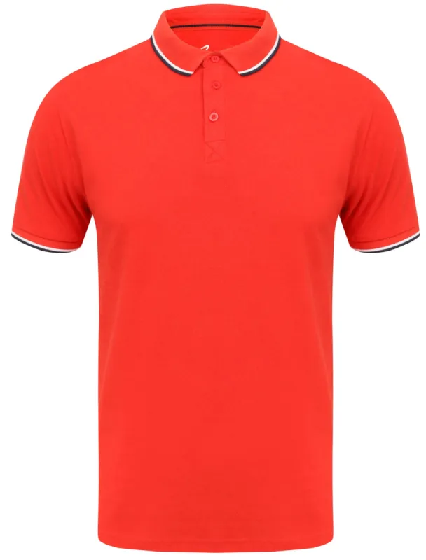 Rocky Bay Classic Cotton Pique Polo Shirt with Tipping In Red - South Shore sold by Tokyo Laundry