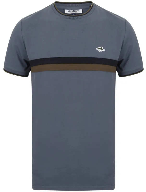 Cromwell Racer Stripe Panel Cotton Pique T-Shirt In Vintage Indigo - Le Shark sold by Tokyo Laundry