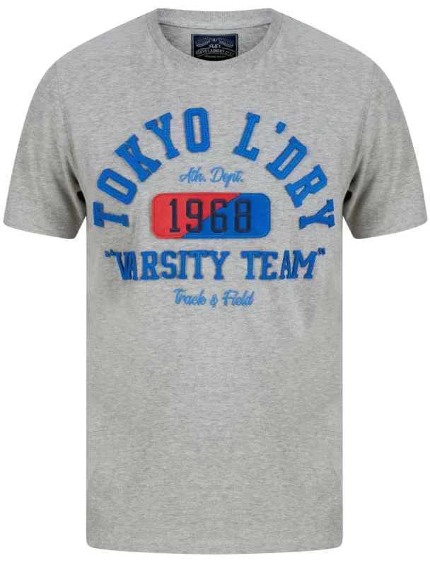 Varsity Team Motif Cotton Jersey T-Shirt In Light Grey Marl - Tokyo Laundry sold by Tokyo Laundry