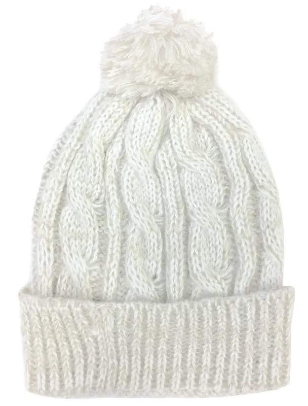 Montana Cable Knit Bobble Hat in Cream sold by Tokyo Laundry