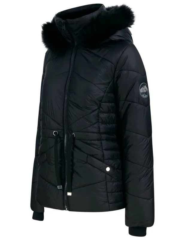 Featherington High Shine Quilted Hooded Puffer Jacket With Faux Fur Trim in Black - Tokyo Laundry sold by Tokyo Laundry