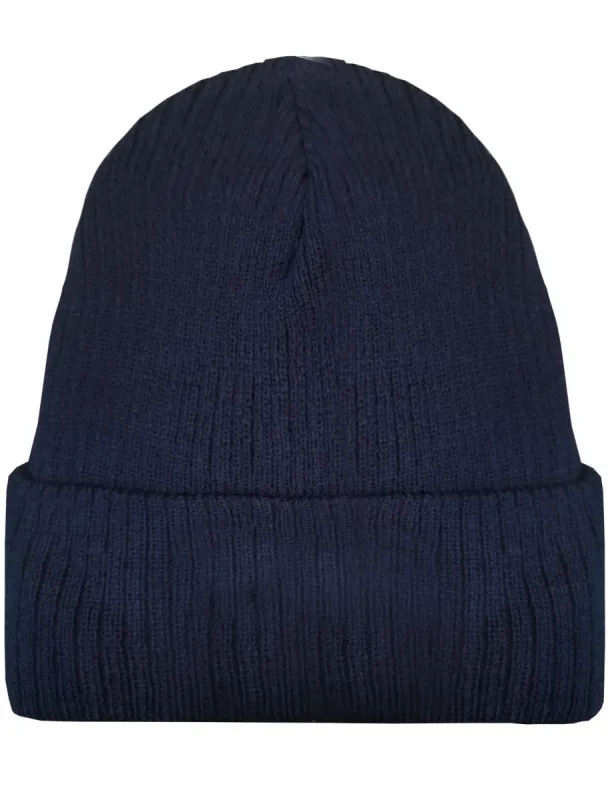 Jaylon Ribbed Knitted Beanie Hat in Blue sold by Tokyo Laundry