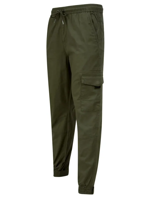 Anza Stretch Cotton Twill Cuffed Cargo Jogger Pants with Pockets in Dusty Olive - Tokyo Laundry sold by Tokyo Laundry