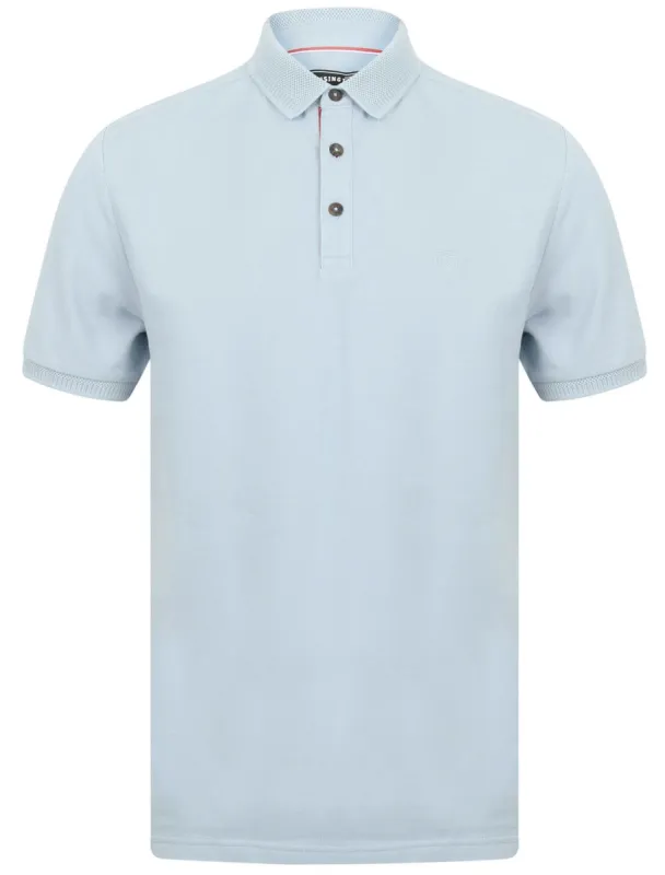 Menotti Cotton Pique Polo Shirt with Jacquard Collar in Skyway - Kensington Eastside sold by Tokyo Laundry