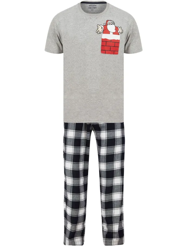 Men's Santa Pocket 2pc Lounge Pyjama Set in Light Grey Marl / Navy White Check - Merry Christmas sold by Tokyo Laundry
