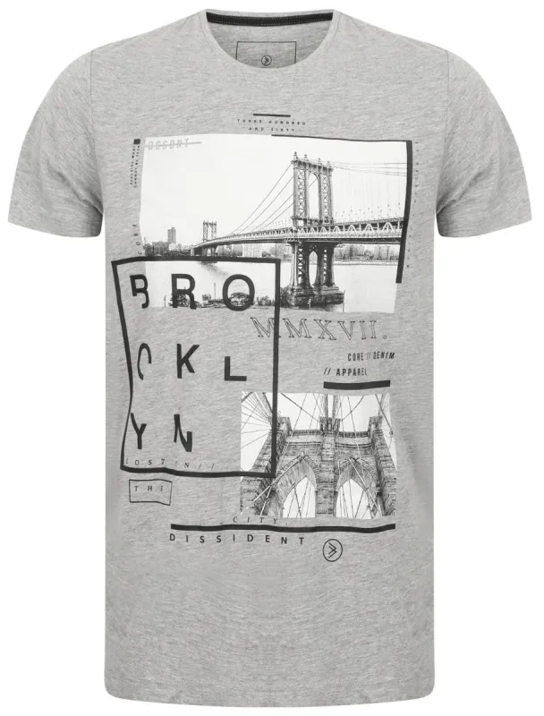 Bro Brooklyn Graphic Motif Cotton T-Shirt In Light Grey Marl - Dissident sold by Tokyo Laundry