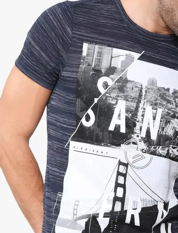 San Fran Split Motif Space Dye Crew Neck T-Shirt In Navy - Dissident sold by Tokyo Laundry product image thumbnail 3