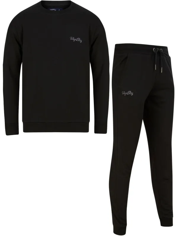 Anemore Matching 2pc Sweatshirt & Jogger Brushback Fleece Tracksuit Co-rd Set in Jet Black - Tokyo Laundry sold by Tokyo Laundry