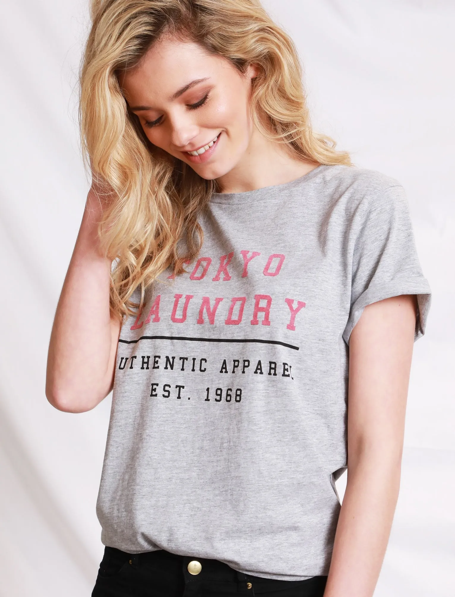 Gabria Crew Neck Cotton Jersey T-Shirt In Light Grey Marl - Tokyo Laundry sold by Tokyo Laundry