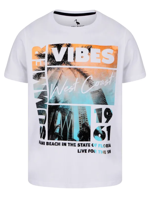 West Coast Vibes Motif Cotton Jersey T-Shirt in Bright White - South Shore sold by Tokyo Laundry