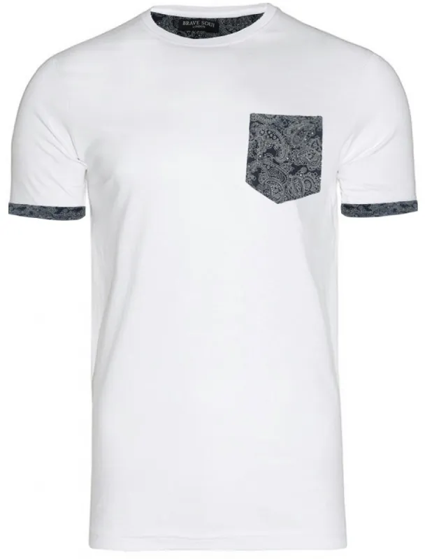 Paisley Printed Roll Sleeve Cotton T-Shirt in White sold by Tokyo Laundry