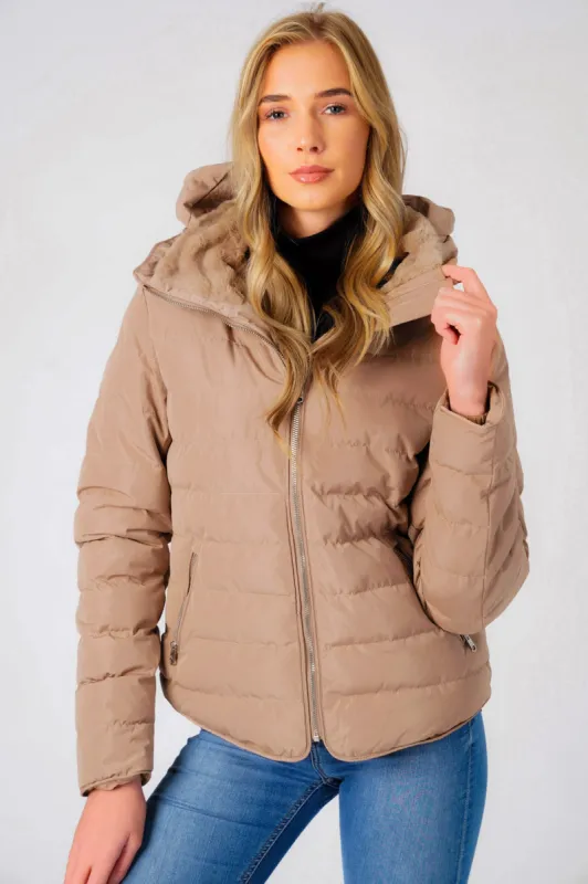 Quince Quilted Puffer Jacket with Extendable Hood in Ginger Snap - Tokyo Laundry sold by Tokyo Laundry