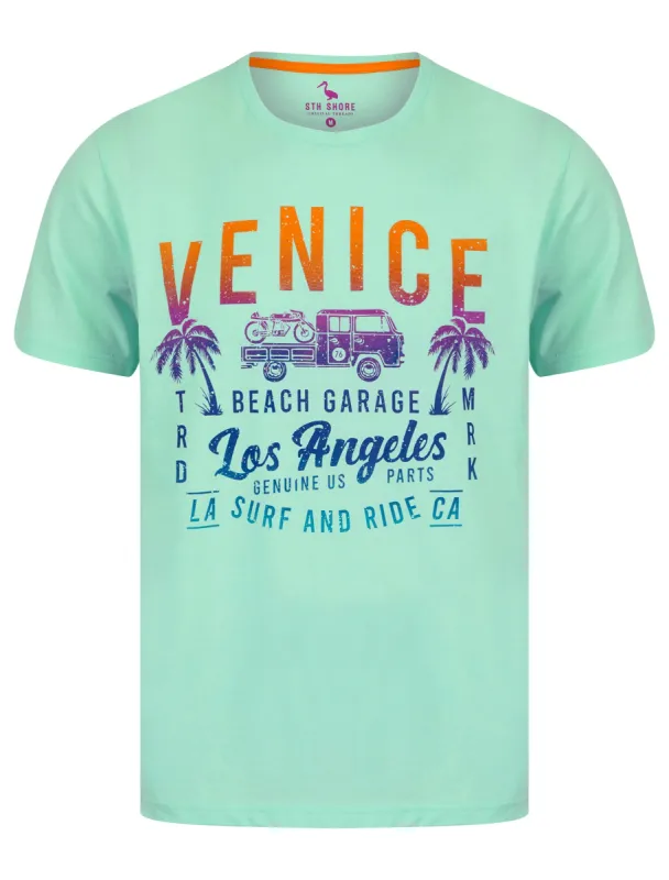 Beach Garage Motif Cotton Jersey T-Shirt in Blue Tint - South Shore sold by Tokyo Laundry