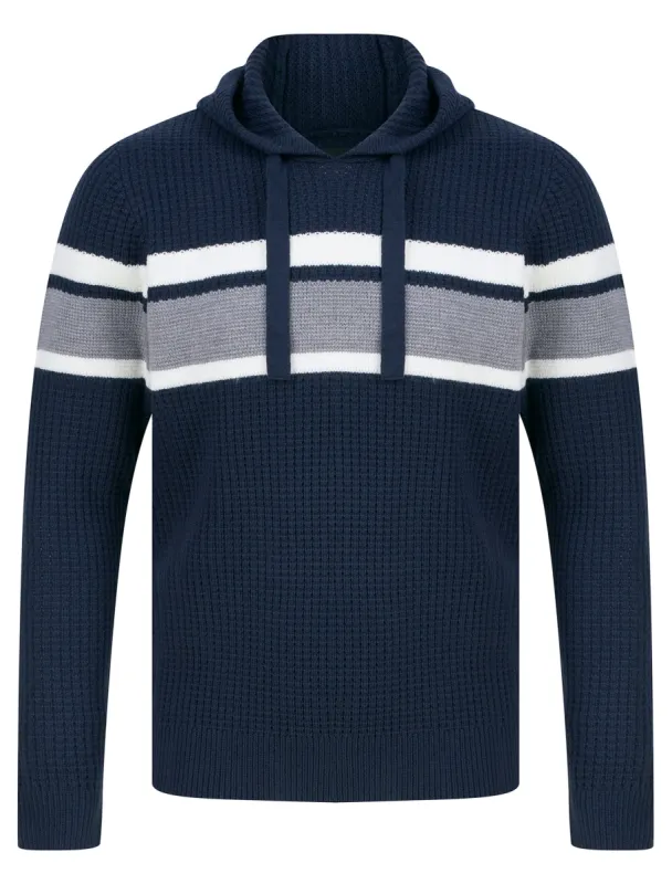 Arcs Textured Waffle Knit Pullover Hoodie in Sky Captain Navy - Dissident sold by Tokyo Laundry