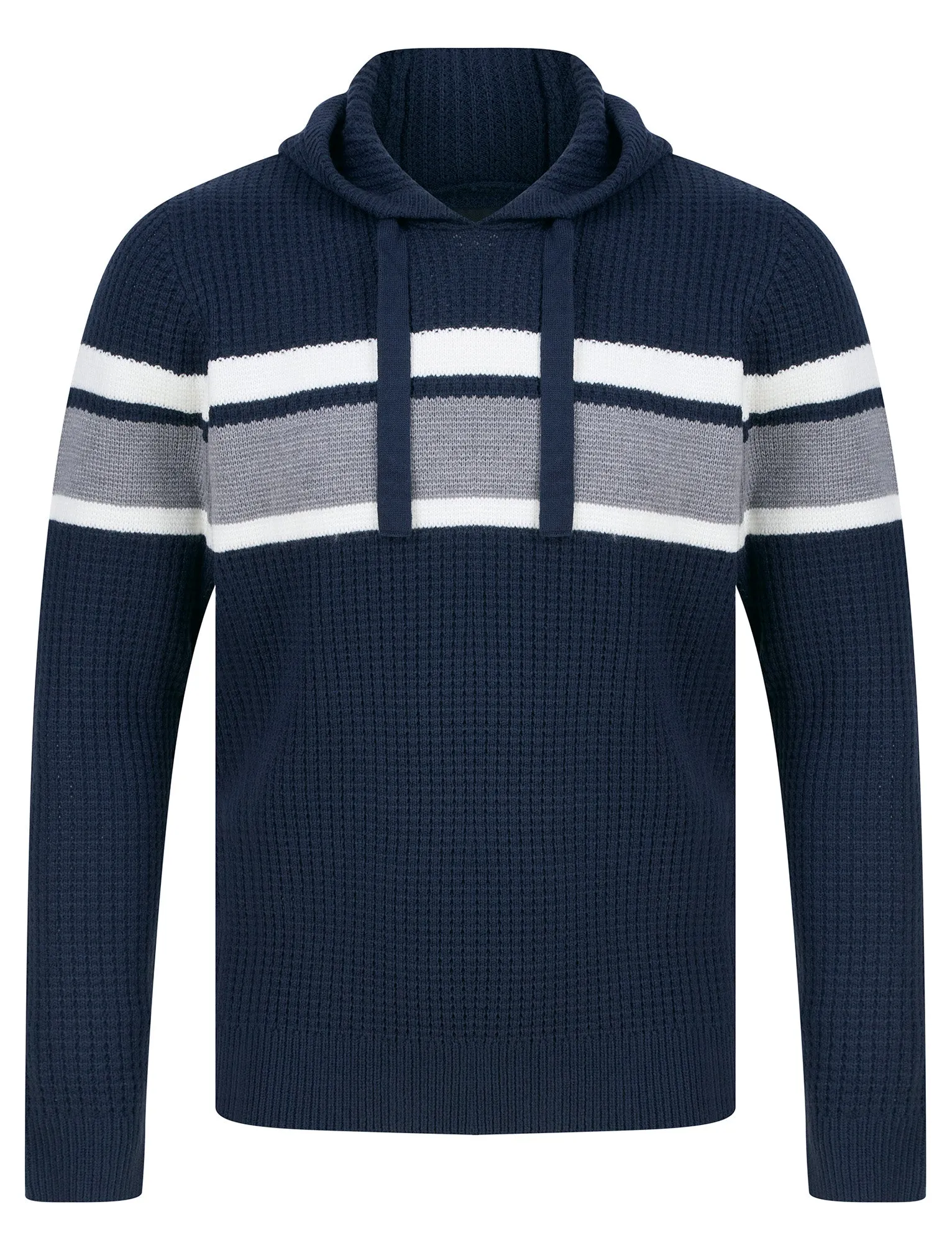 Arcs Textured Waffle Knit Pullover Hoodie in Sky Captain Navy - Dissident sold by Tokyo Laundry
