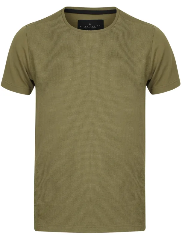 Lukin Waffle Textured Crew Neck T-Shirt In Olive Khaki - Dissident sold by Tokyo Laundry