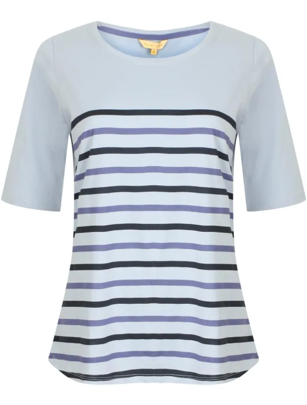 Lapis Striped Cotton T-Shirt In Kentucky Blue - Plum Tree sold by Tokyo Laundry