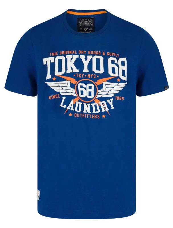 Boxed Motif Cotton Jersey Grindle T-Shirt in Blue / Black - Tokyo Laundry sold by Tokyo Laundry