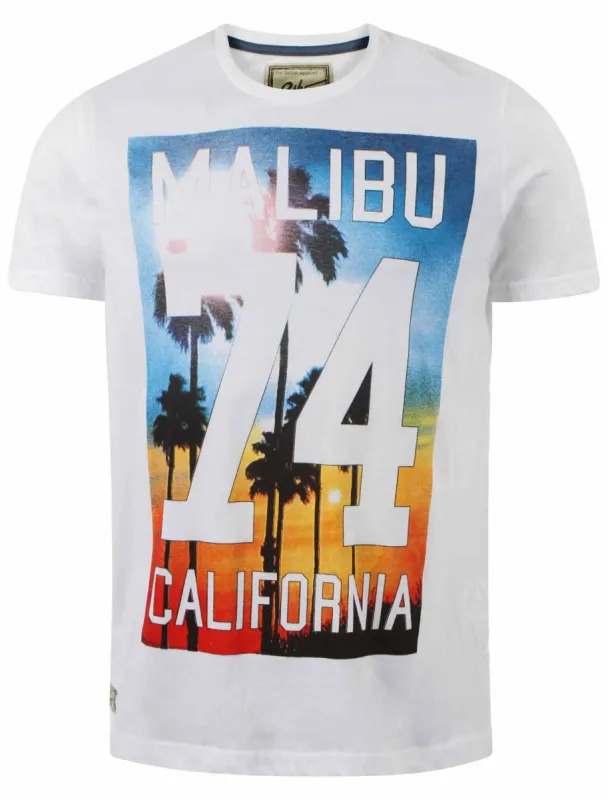 Men's print design ribbed crew neck white t-shirt - South Shore sold by Tokyo Laundry