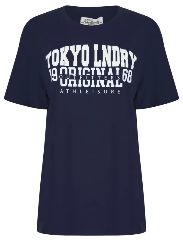 Charli Flocked Motif Cotton Jersey T-Shirt in Sky Captain Navy - Tokyo Laundry sold by Tokyo Laundry