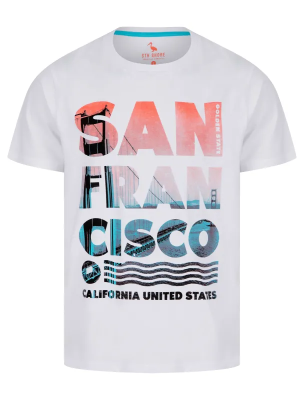 San Bridge Motif Cotton Jersey T-Shirt in Bright White - South Shore sold by Tokyo Laundry