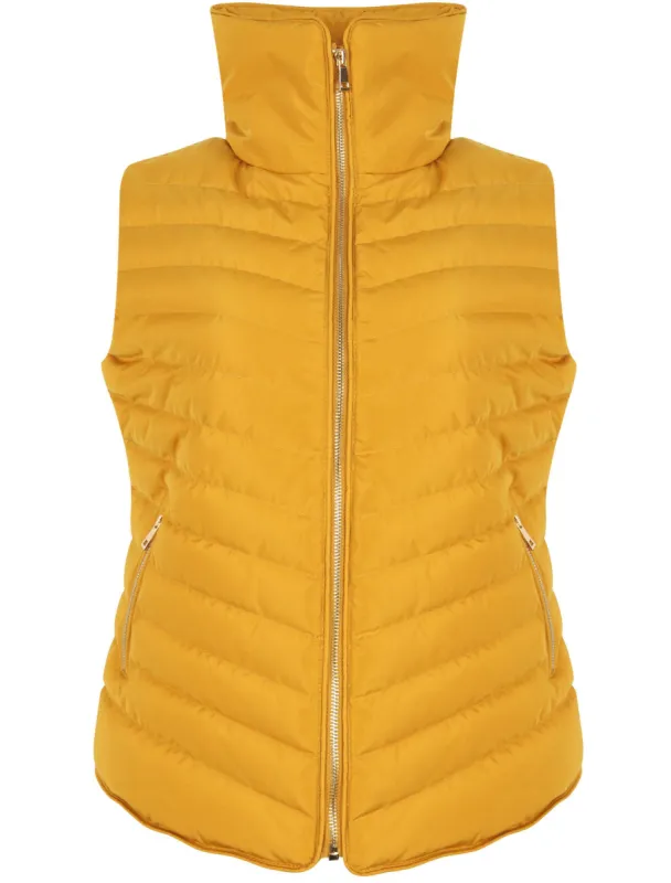 Chervil Quilted Puffer Gilet With Funnel Neck In Old Gold - Tokyo Laundry sold by Tokyo Laundry