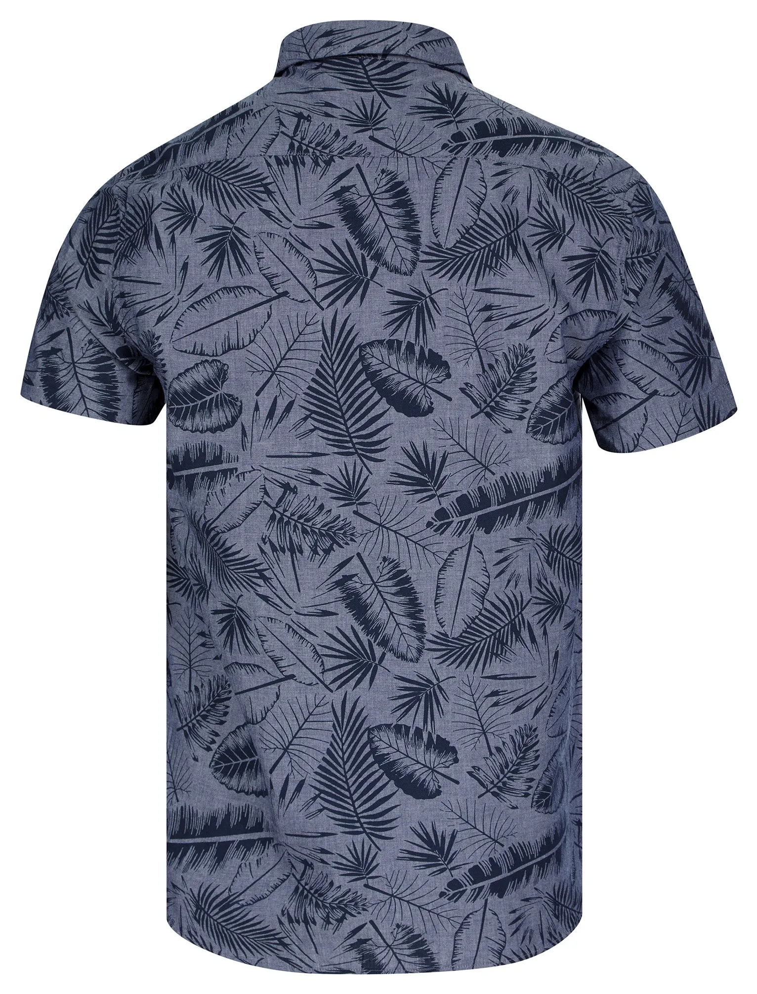 Kaveri Palm Leaf Print Short Sleeve Cotton Chambray Shirt in Mid Blue - Tokyo Laundry sold by Tokyo Laundry product image thumbnail 2