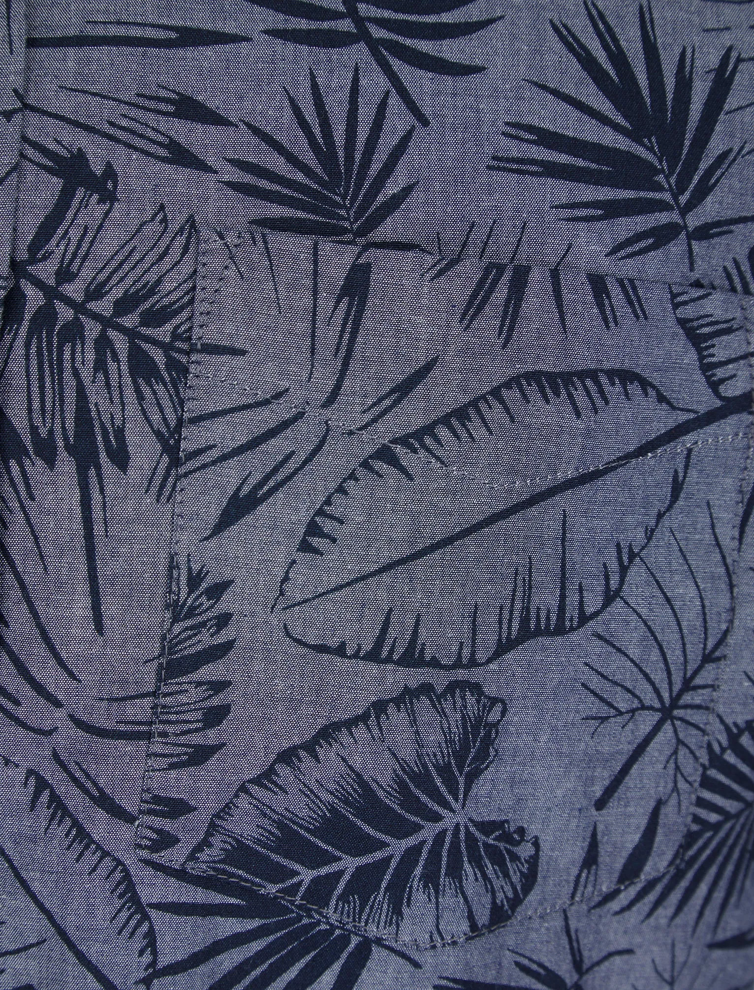 Kaveri Palm Leaf Print Short Sleeve Cotton Chambray Shirt in Mid Blue - Tokyo Laundry sold by Tokyo Laundry product image thumbnail 3